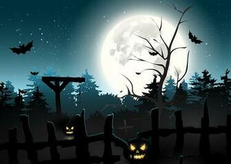 Pictures Bats Halloween Moon Fence Night Time Holidays Vector