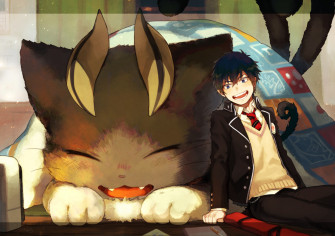 All Male Animal Ao No Exorcist Black Hair Blue Eyes Cat Catboy
