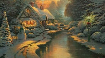 Thomas Kinkade Christmas Wallpaper Grasscloth
