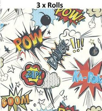X Comic Book Theme Kids Wallpaper Red White Blue Boom Zap