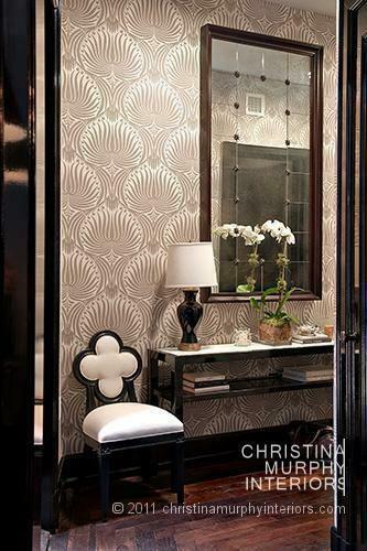 Wallpaper Entryway Interior Design Powder Room Idea Console Table