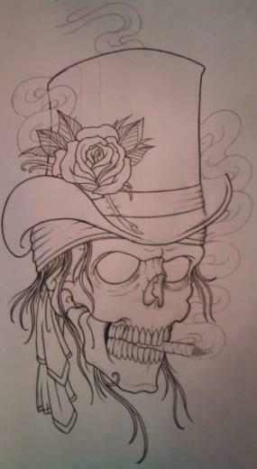 Top Hat Skull Outline By Vikingtattoo