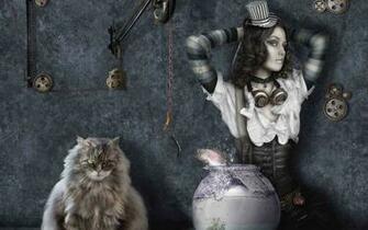 Cat Fish Girl Steampunk Gothic Dark Fantasy Wallpaper