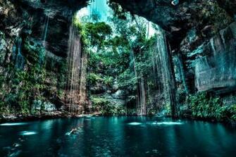 Nature Cenotes Cave Lake Rock Water Trees Wallpaper