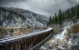 Red Train In The Snow Storm Wallpaper Corners
