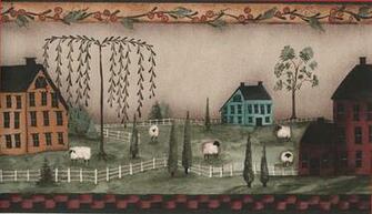 Primitive Willow Tree Wallpaper Border