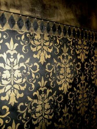 Black And Gold Damask Powder Room Jpg