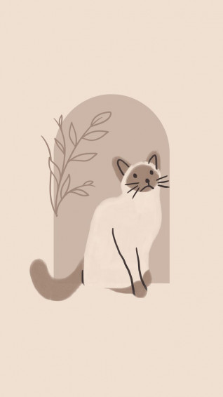 Beige Boho Aesthetic Cat Minimalist Phone Wallpaper In