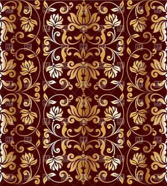 Wallpaper With Floral Elements Golden Retro Ornament On Burgundy