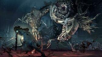 Man Holding Sword In Front Of Alien Digital Wallpaper Bloodborne
