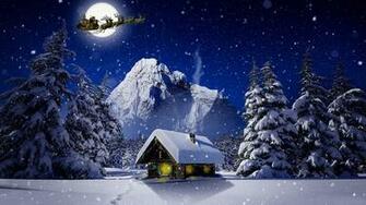 Image Deer Christmas Sleigh Nature Winter Moon Snow Night