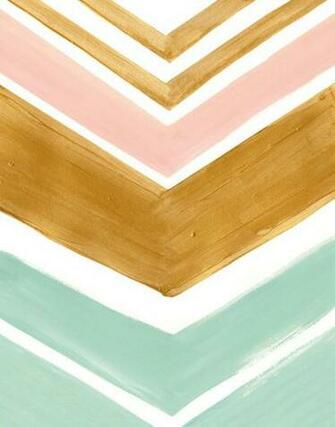 Mint Gold Peach Chevron Stripes Art Print
