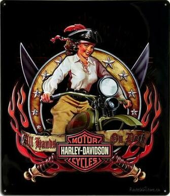 Route Store Harley Davidson Pirate Rider Pin Up Girl Metal Sign