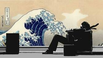 Japanese Chairs Artwork Maxell The Great Wave Off Kanagawa Wallpaper