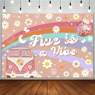Amazon Aibiin Retro Groovy 5th BirtHDay Backdrop For