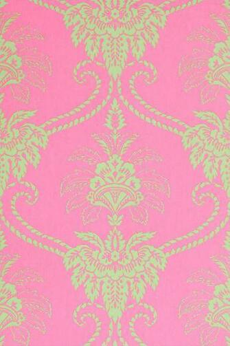 French Wallpaper Wild Flora Damask Pink Green