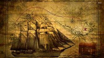 Old Ship With Map Wallpaper Digital Art