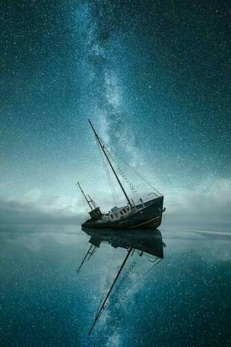Wallpaper Ship Night Sky Stars Sea In