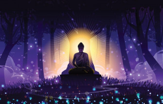 Vesak Day Background With Figure Of Buddha Meditating Under The Bodhi Wallpaper