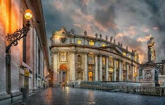 Vatican City St Peter Cathedral Sky Clouds Lights Wallpaper