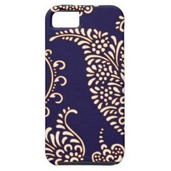 Navy Cobalt Blue Paisley Print Chic Girly Floral Vintage Henna