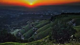 Background Scenic Wallpaper Land Green Sunset Image