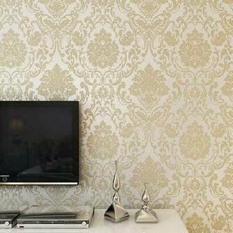 10m Wallpaper Roll Colors Embossed Damask Design Flocked Non