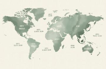 Sage Green Watercolor World Map Wallpaper Mural Hovia Water