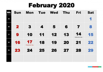 Printable Calendar With Holidays February