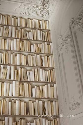 Vintage Ivory Library Bookshelf Wallpaper