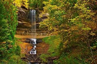 Wallpaper Autumn Waterfall Rocks Trees Desktop