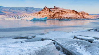Pictures Iceland Ice Cliff Winter Nature Snow River