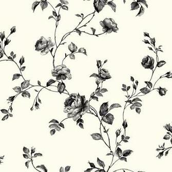 Kitchen And Bath White Black Gray Rose Toile Wallpaper