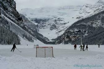 Hockey Rink With Goalie Nets On Frozen Lake Louise Victoria
