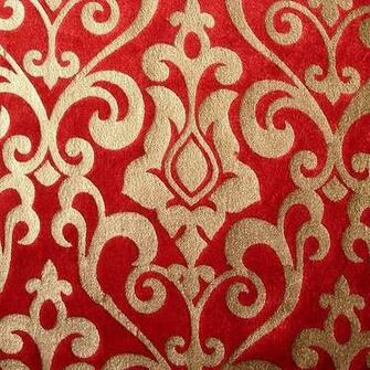 Red Velvet Damask Fabric