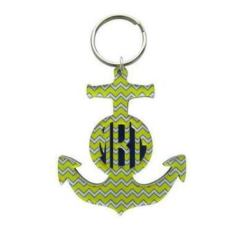 Anchor Monogram Layered Keychain Chevron Circle Font Personalized