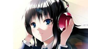 Wallpaper Anime Girl Brunette Headphones Hand