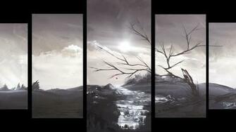 Modern Art Painting In Black And White Monotone Wallpaper Background