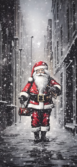 Christmas Santa In Snowy City Wallpaper