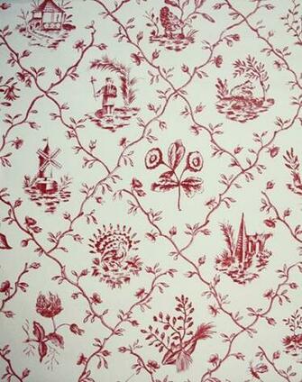 Toile Wallpaper With A Trellis Design Featuring Small Japanese