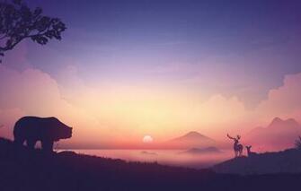 Wallpaper Animals The Sky Sun Clouds Mountains Fog
