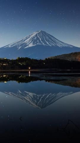 Japan Mount Fuji Night Winter Lake Lights iPhone