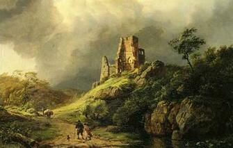 Wallpaper Koekkoek Barend Cornelis Painting Storm Travelers Ruins