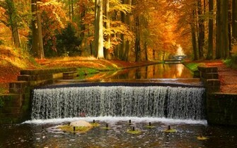 Autumn Waterfalls HD Desktop Wallpaper