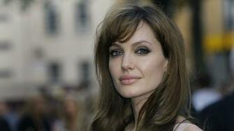 Angelina Jolie Actress Brunette Face Girl Gray