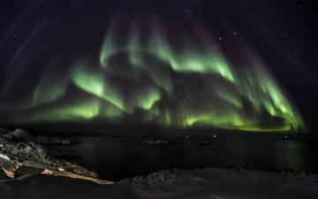 Northern Lights Night Green Stars Mountains Lake Fondos De