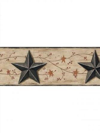 Bg1632bd Red Berries Country Black Tin Stars Wallpaper Border