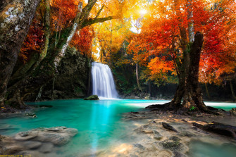 Autumn Waterfall Desktop Wallpaper 4k