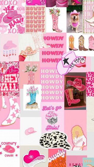 Pink Cowgirl Collage Aesthetic Wallpaper