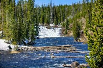 Wallpaper Yellowstone National Park Waterfall River Trees